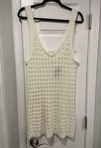 NWT Uncharted Threads Size XL Cream Stretchy Knit Crochet Terry Cover Up Dress White