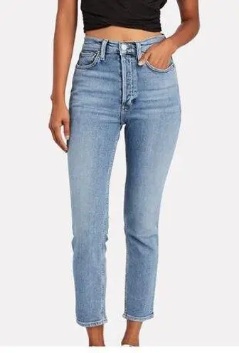 RE/DONE High Rise Ankle Crop Jeans In Bright Faded Blue Size 28