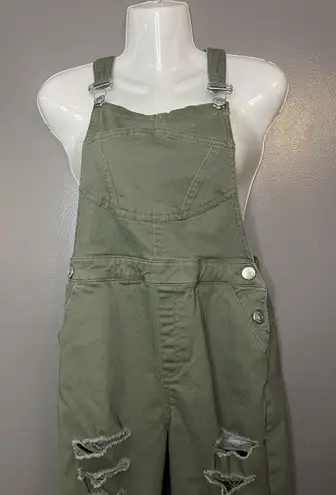 U2B Urban Basics Overalls Womens Medium Olive Green Distressed Bib Ripped - Image 1