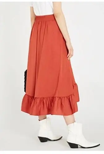 Elle Asymmetrical wrap effect ruffled midi skirt size medium