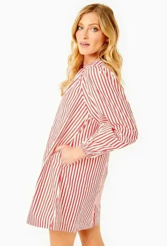 NWT Addison Bay Cotton Poplin Port Dress Super White Poppy Stripe Medium Red