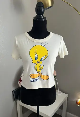 Looney Tunes Women Short Sleeve Crew Neck Tweety Crop Top Size Juniors Large