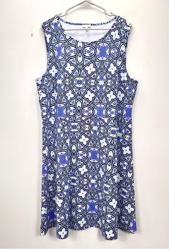 Talbots NWOT  Edie Blue Medallion Sleeveless Knit Fit Flare Dress Size 20W