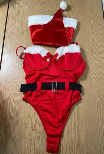 New Women’s 2Pc Christmas You Better Not Pout Teddy Set Size Small/Medium Red