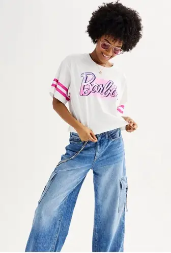Barbie Airbrushed Logo Cropped Varsity Graphic Tee. White Size XL