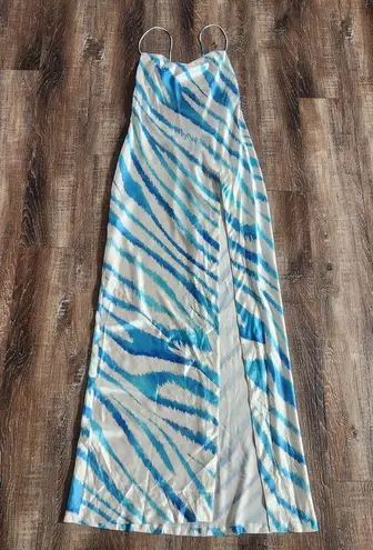 Retrofete Amika Dress in Blue Zebra Size XL Maxi Sleeveless Silk