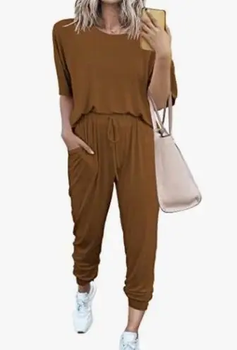 Pretty Garden Two Piece Outfit Short Sleeve Long Pants Leisure Jogger Set Sz S