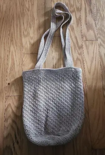 Beige Woven Crochet Tote Bag Shoulder Strap Boho Minimalist Green