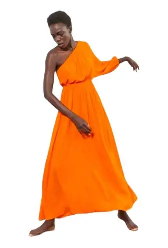 Mara Hoffman Vibrant Orange Vera One Shoulder Maxi Dress Bright Resort Size M