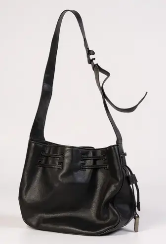 Halston Heritage Women Black Leather Crossbody Shoulder Hobo Suede Bag Purse