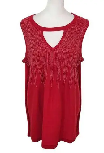 Ashley Stewart Red Sleeveless Top with Silver Accents Size 14-16 Red Sparkly Top
