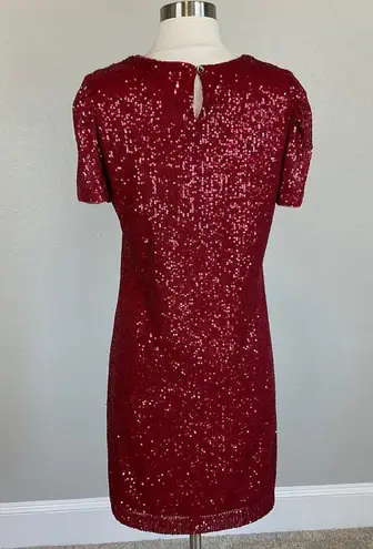 DKNY Women's Cocktail Dress Size 14 Red Sequined Short Sleeve Shift