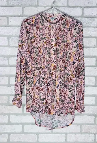 Sundance Floral Print Pintuck Long Sleeve Blouse Size S Pink