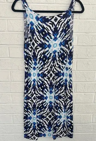 Kenar Blue and White Slip Midi Dress with Spaghetti Straps