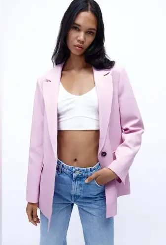 ZARA  STRAIGHT BLAZER JACKET Pastel Pink Color Size S NEW thumbnail 4