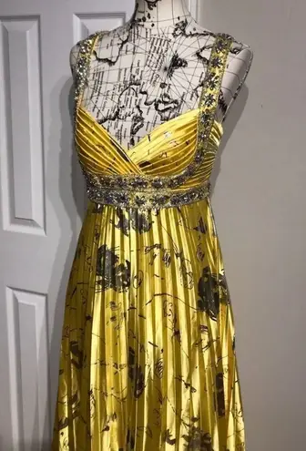 Embellished Formal Evening Prom Gown Crisscross Straps Open Back Metallic Yellow