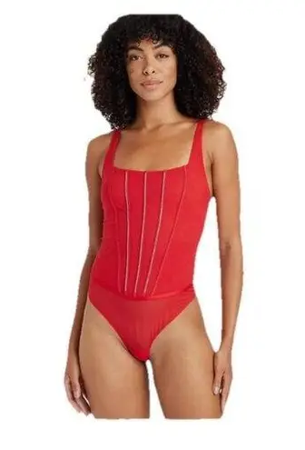 Women's Rhinestone Sheer Lingerie Bodysuit By Auden Red Size M Romantic NWT Size M