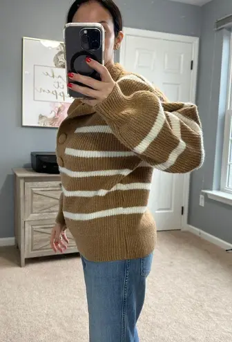 Pink Lily Right Brown Striped Henley Sweater