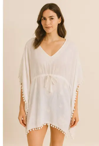 Melissa Odabash Sharize White Kaftan Cover up Pom Pom M/L Coastal Cowgirl Beach Size M