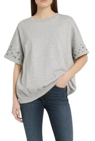 Catherine Malandrino Size XS Grey Heather Pearl Studded Short Sleeve Sweatshirt