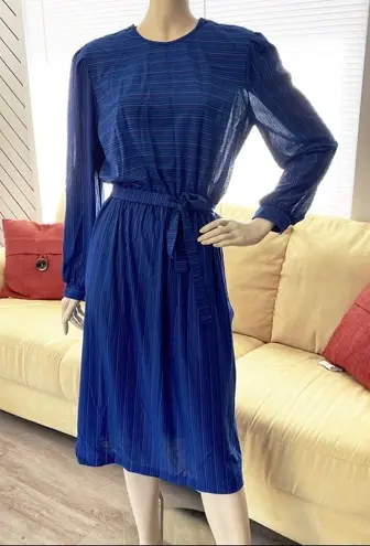 NOS Vintage 80s Sheer Pinstriped Secretary Dress Size M