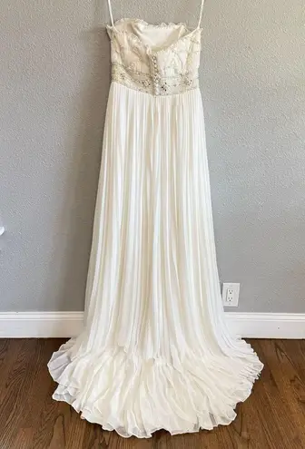 Jasmine Couture Strapless Wedding Dress Pleated Skirt Size 8 Sequins Beaded White