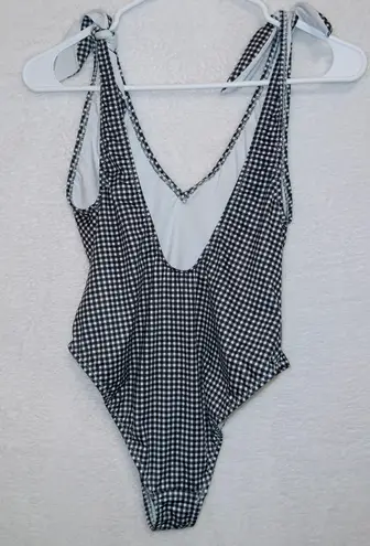 Topshop Black White Gingham Tie Shoulder One Piece Swimsuit