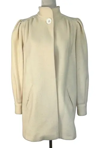 Vintage Michelle Stuart Wool Coat Puff Sleeve Button Front Jacket Cream‎ Mediun Size M