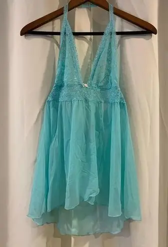 Victoria's Secret VS Lacie‎ Sz M Ice Mint Tiffany Blue Green Sheer Lace Chemise