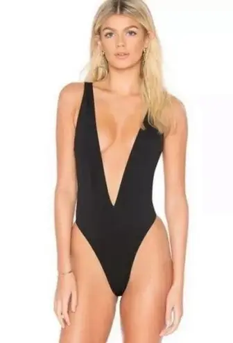 Kendall + Kylie  Swimsuit One Piece Plunge Black Sexy Beach Swim Tie NWT Medium