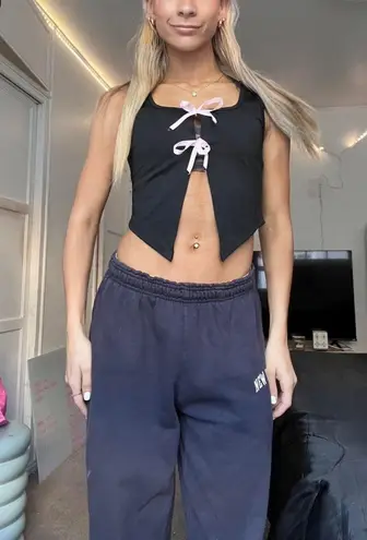 coquette y2k ribbon bow crop tank top vest Black Size M