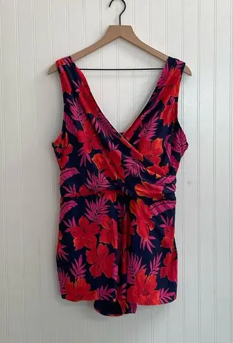 LANDS END Tummy Control Surplice Wrap Swim Dress One Piece Swimsuit Size 18 Blue