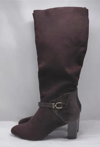 Karen Scott Sharonn Brown Knee High Boots 7.5M Faux Suede Chunky Block Heel