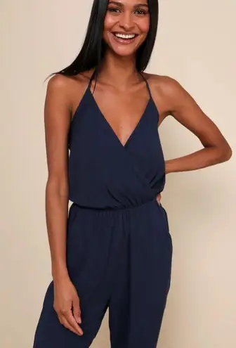 Lulus Learning to Fly Navy Blue Halter Jumpsuit size medium NWT