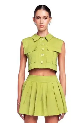 OW Collection Mira Boxy Vest & Pleats Skirt Set Moss Womens Size Small Green