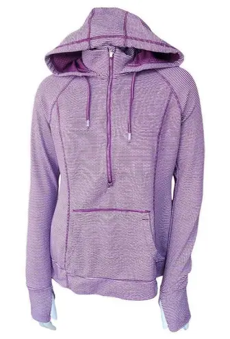 Tangerine Purple & White Striped Half Zip Hoodie (M) - Image 1