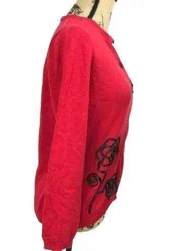 Hanna Andersson Red Cardigan Button Front Black Removable Collar Womens Small