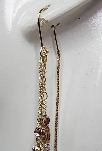 Gold Filled Threader Dangle Earrings Owl and Zirconia Stones Red