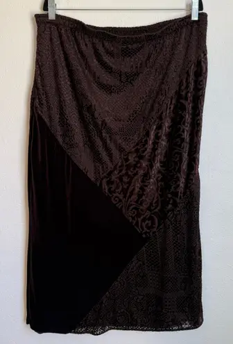 Notations Vintage Velvet Burnout Maxi Skirt Espresso Brown Plus Size 1X Pull On