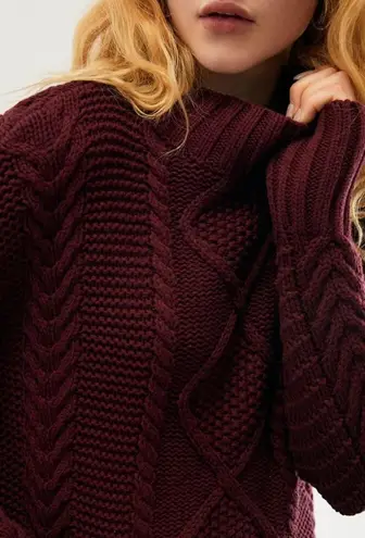 PacSun  Burgundy Cable Knit Boxy Sweater