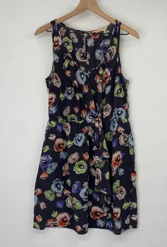 Rebecca Taylor  Fit & Flare Dress Silk Sheer Navy Floral Print Sleeveless Women 8