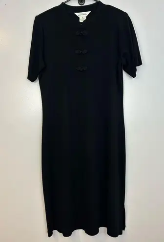 Misook Black Cheongsam Mandarin Collar Black Midi Dress Size M