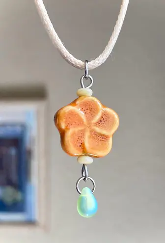 Handmade orange flower ceramic flower boho fairy cottage necklace🌼🧡