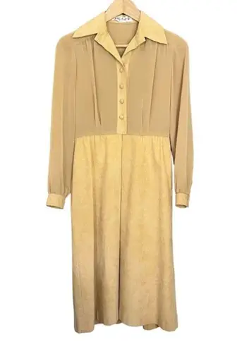 Vintage Stanley Sherman Beige Ultrasuede Midi Shirt Dress Tan Size M