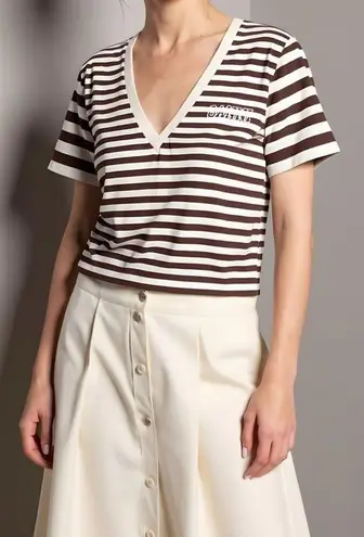 Ganni Striped Software V-Neck Shirt, Mole, XS