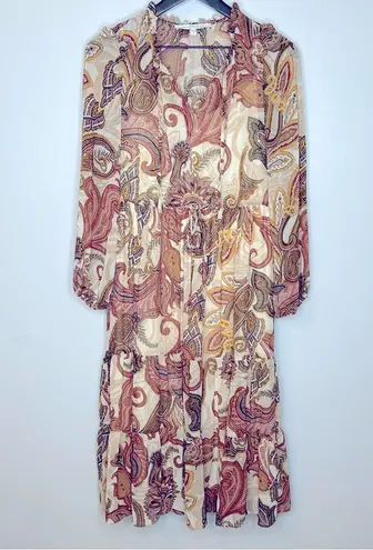 Julia Jordan Floral Print Long Sleeve Tiered Chiffon Midi Dress Size 2