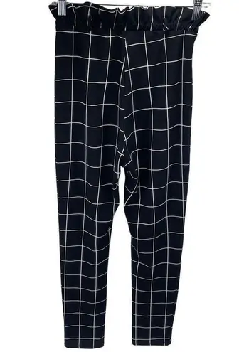 Day & Night  paper bag waist Pull On Pants Windowpane Stretch Black White Small