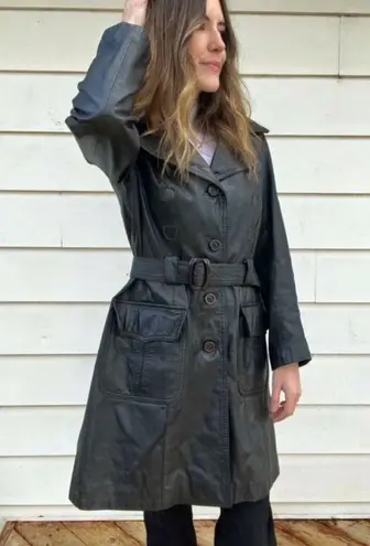 Vintage 90s Black Leather Trench Coat