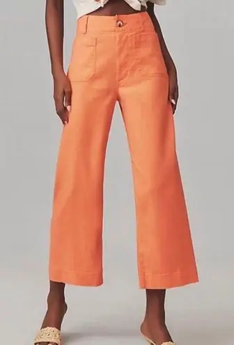 Maeve By Anthropologie The Colette Coral Wide Leg Linen Pants Sz 31