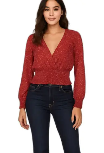 Meraki smocked WAIST V NECK RED blouse Size M